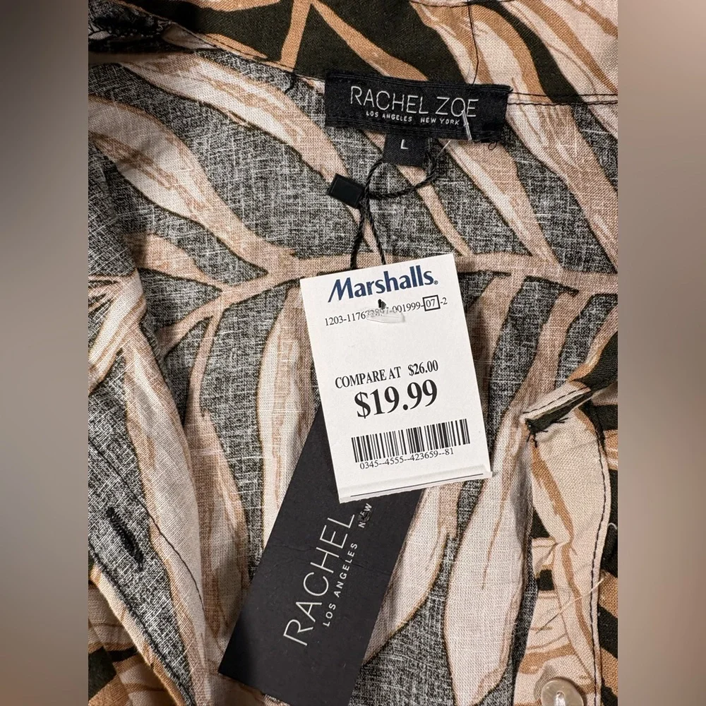 NWT Rachel Zoe Linen Tie Front Long Sleeve button Down Blouse L - Picture 4 of 7